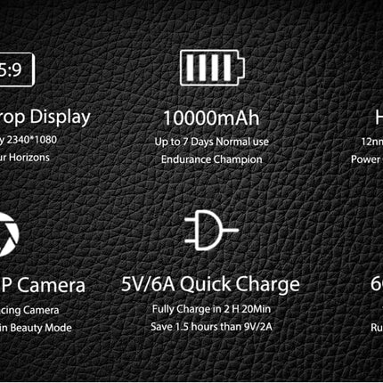 (2019) OUKITEL K12 Android 9.0 Smartphone Without Contract with 10000mAh massive battery, 6.3" Waterdrop FHD+ Display Mobile Phone, Helio P35 Octa-Core 2.3GHz 6GB+64GB, Fast Charging, Leather+Metal Design, NFC