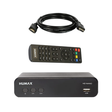 HUMAX HD Nano Digital HD satellite receiver with pre-installed channel list including HDMI cable and remote control, HDMI and SCART connection, Dolby Digital output for impressive music experience