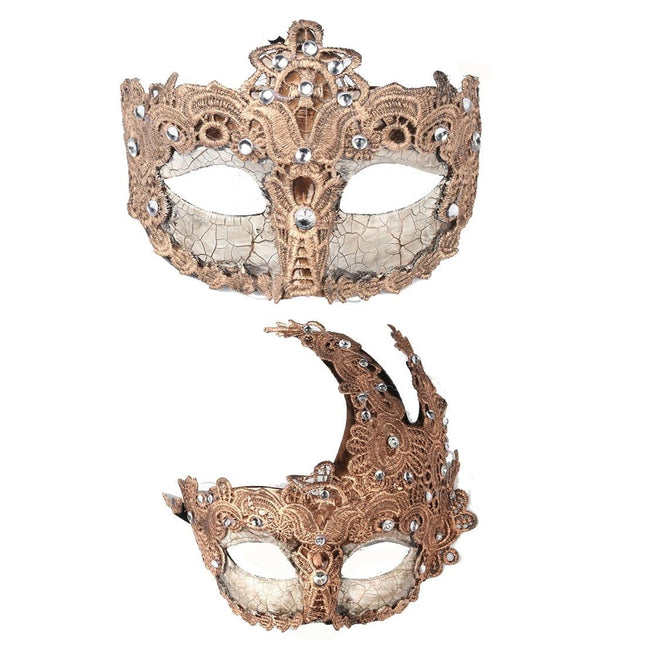 HDCRYSTALGIFTS 2 paari maskide komplekt Veneetsia peomask šampanjavärvi halloweeni lõpupalli kostüümimask meestele ja naistele