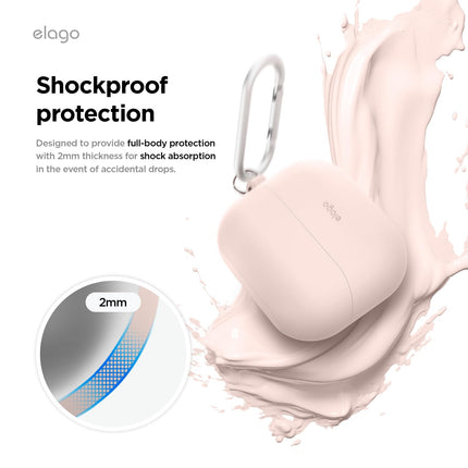 elago Compatible with Samsung Galaxy Buds 3 Case &amp; Galaxy Buds 3 Pro Case, Premium Silicone Case with Carabiner, Full Body Protection, Wireless Charging, Earphone Accessories, for Men, Women (Sand Pink)