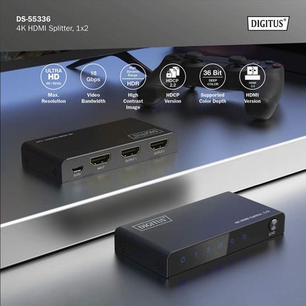 DIGITUS HDMI jagaja 1x2 4K/60Hz HDCP 2.3 EDID juhtimine