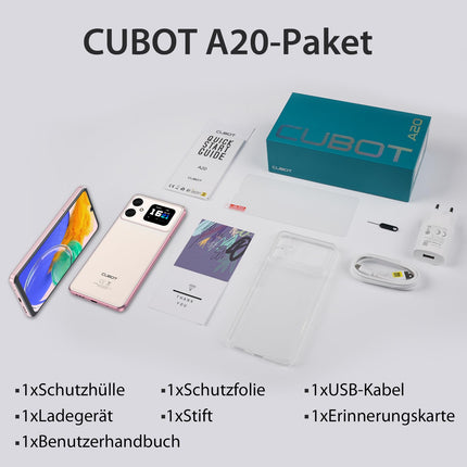 CUBOT A20 mobiiltelefon ilma lepinguta Android 14.6.8'' HD+ 12GB+128GB/1TB laiendatav odav nutitelefon, kahe SIM-kaardiga 4G SIM-kaardivabad mobiiltelefonid Octa-Core 90Hz, 48MP+16MP, 5100mAh, 1.83'' tagumine ekraan, OTG-roosa