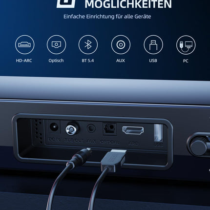 MEREDO Soundbar for TV PC Gaming Soundbar with Subwoofer 2.1CH Detachable 2-in-1 Computer Speakers USB Audio Transmission and Adjustable Bass/Treble 5 EQ - HD-ARC/BT 5.4/Optical/AUX-80cm