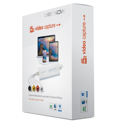 VHS-digitaalmuundur, USB-videokaart, videosalvestusseade, RCA-USB-muundur, teisendab VHS-videokasseti Hi8 digitaalseks, kassettmängija, videokaamera, arvuti, teleri jaoks, Windowsi ja Maci operatsioonisüsteemiga ühilduv