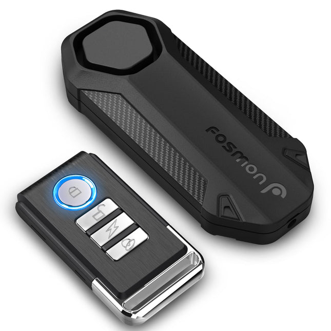 Fosmon - jalgratta- ja mootorrattaalarm vibratsioonianduri ja 113 dB sireeniga, juhtmevaba kaugjuhtimispuldiga, veekindel (IP55), mootorrattale, tõukerattale, pagasile, jalgrattale, uksele - 1 vargusvastane seade