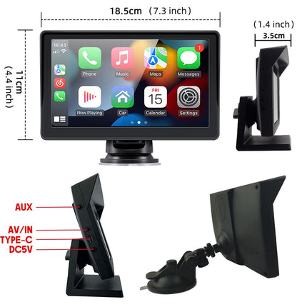 Kaasaskantav juhtmevaba autoraadio Apple CarPlay ja Android Auto ühendusega, 7-tollise IPS-puutetundliku ekraaniga autoaudio vastuvõtja, toetab Bluetoothi, FM-i, GPS-i ja Mirror Linki
