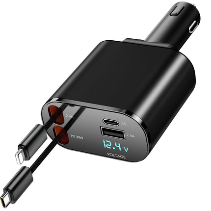 COCIVIVRE 4-ühes autolaadija, sissetõmmatav auto kiirlaadija sigaretisüütaja USB-ühendusega, autolaadija, autoadapter, mis ühildub iPhone 16 15 14 Pro/Pro Max/Plus, Galaxy S24 23 22, Pixeli ja Huawei Mate'iga