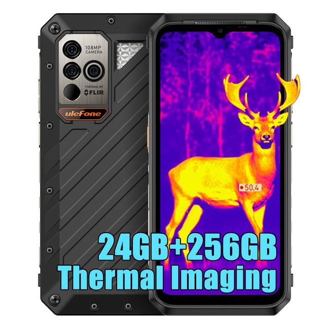 Ulefone Power Armor 18T Ultra Outdoor 5G Smartphone, Dimensity 7050 24GB+512GB, 108MP+Thermal Imaging Camera, 9600mAh, 6.58” FHD+, Android 14 IP68 Mobile Phone without Contract, 4GLTE 5G HiFi NFC OTG GPS