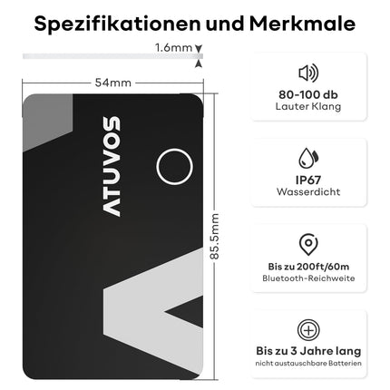 ATUVOS rahakoti jälgimiskaart õhuke 1,6 mm 2 tk pakis, Air Smart Tag kaart ühildub Apple Find My rakendusega (ainult iOS, Android ei ole toetatud), Bluetooth esemete leidja reisikohvrite, pagasi, ümbriste ja kottide jaoks