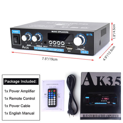 WOOPKER AK35 HiFi võimendi, Bluetooth 5.0 minivõimendi HiFi stereo kodukino stereo AV-vastuvõtja kõrgete ja basssagedustega USB/RCA/MIC/FM-iga