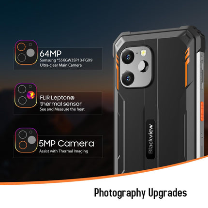 Blackview Thermal Imaging Outdoor Smartphone BV8900, 10000mAh Battery, Helio P90 700 16GB+256GB, 64MP Triple Camera, 6.5'' 2.4K FHD+, IP68 Android 13 Outdoor Mobile Phone Without Contract, NFC GPS OTG Black
