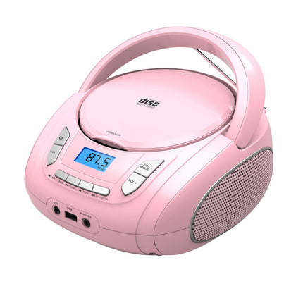 Kaasaskantav CD-mängija lastele - raadio, CD Boombox Bluetoothi, FM-raadio, USB-sisendi ja AUX-pordi ning kõrvaklapipesaga, CD-mängija koduseks või õues kasutamiseks (roosa)