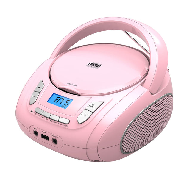 Kaasaskantav CD-mängija lastele - raadio, CD Boombox Bluetoothi, FM-raadio, USB-sisendi ja AUX-pordi ning kõrvaklapipesaga, CD-mängija koduseks või õues kasutamiseks (roosa)
