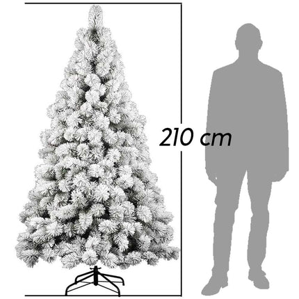BAKAJI Alpine pine Christmas tree, green, snow-covered, super dense, full, iron base, high quality, branches with snow, easy assembly, very dense Christmas decoration (210 cm)