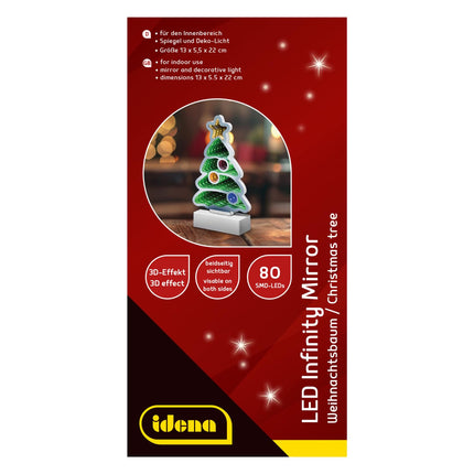 Idena 30550 - LED Infinity Mirror Christmas Tree, approx. 13 x 5.5 x 22 cm, decorative lamp with 80 SMD LEDs and 3D effect, Christmas decoration for indoors, battery-operated