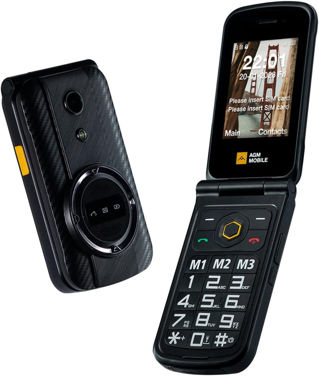 AGM M8 FLIP lepinguta klapiga telefon 4G, suurte nuppudega seenioride telefon, veekindel, SOS, kuuldeaparaatidega ühilduv, kiirvalimine, 104 dB kõlar, kahekordne SIM-kaart, 1500 mAh, must