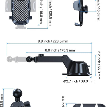Sõjaväeklassi 4-ühes autotelefonihoidik tugeva iminapa ja klambriga, 360° pööratav, 40 kg imemisvõime, universaalne autohoidik iPhone 16 Pro Maxile, 15, 14, 13, Samsung Galaxy S24 jne., kahvatu must