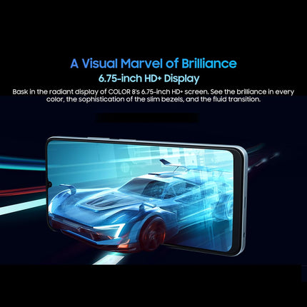 Blackview Color 8 nutitelefon lukustamata, 16 GB + 128 GB, 6,75" FHD+ 90Hz, 50 MP + 8 MP kaamera, 6000 mAh aku, kolm kaardipesa, Android 13 mobiiltelefon, Smart-K Box kõlar, GPS must