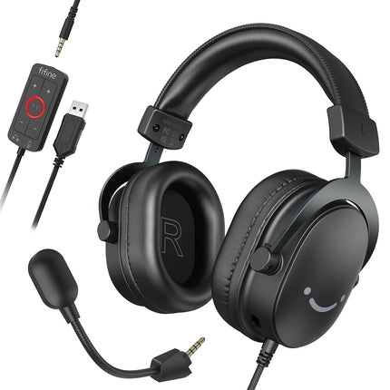 FIFINE mängukõrvaklapid mikrofoniga, kõrvaklapid kaabliga, USB-kõrvaklapid arvutile, PS4, PS5, Xbox Switch, RGB-kõrvaklapid 7.1 ruumilise heli ja kõrvapatjadega