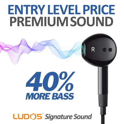 LUDOS FEROX Headphones In-Ear Headphones with Cable and Microphone, 5 Year Warranty, In-Ear Earphones, 3.5 mm Jack Earbuds, Rich Bass Earphones, Headphones for iPhone, iPad, Huawei, Samsung
