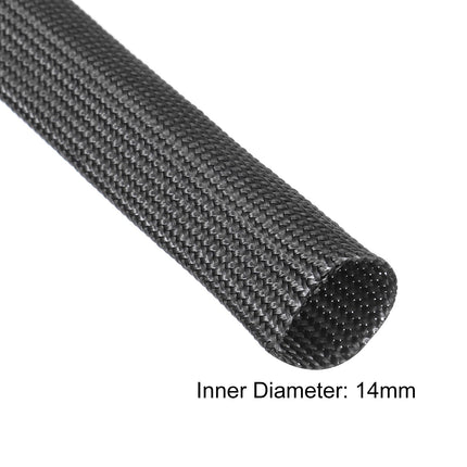 sourcing map 14 mm High Temperature Fiberglass Sleeve Insulation Braided Sleeving Black