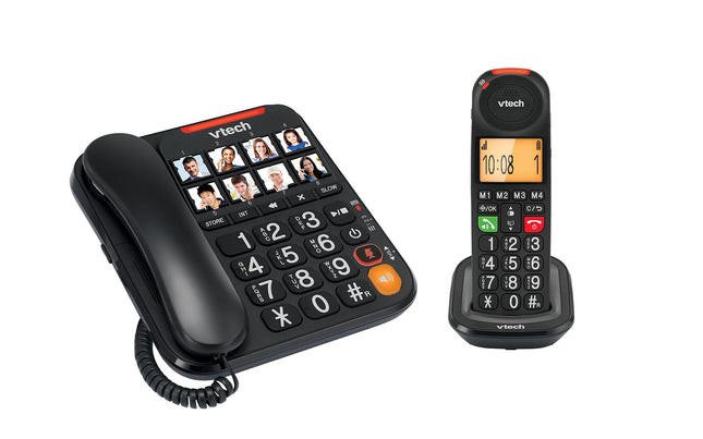 VTech CL6550 Corded Telephone + Cordless DECT Telephone, with large buttons, call block, handset and base with speaker, large buttons and large display, composition keys with photo