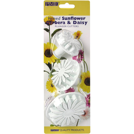 PME SD618 Reljeefne lõikur päevalille/karikakra/gerbera soontega, plastik, valge, 5 x 5 x 5 cm, 3 tk komplekt