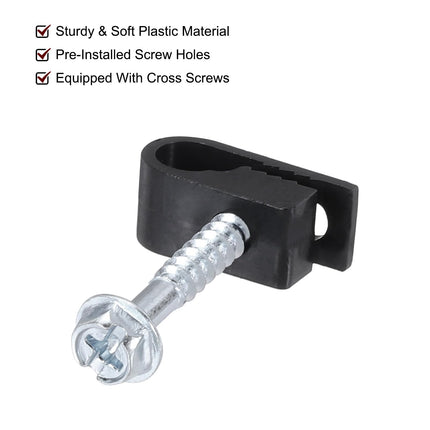 sourcing map 10 x Individual Coaxial Cable Clips 6mm Screw Clip Electrical Cable Holders Plastic Wire Clamps for Cable Management Black