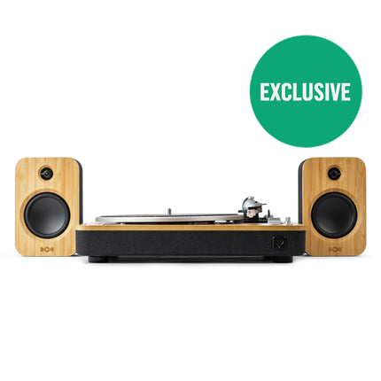 House of Marley Premium Bluetooth plaadimängija "Stir It Up" - jätkusuutlikult valmistatud bambusest vinüülimängija eelvõimendiga + House of Marley Get Together Duo Bluetooth kõlar