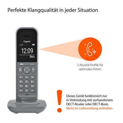 Gigaset CL390HX - Disain DECT-telefonitoru laadimisalusega - Fritzbox-ühilduv - Juhtmeta telefon ruuteri ja DECT-aluse jaoks - 2 akustilist profiili, hall [Saksa versioon] [Ilma aluseta]