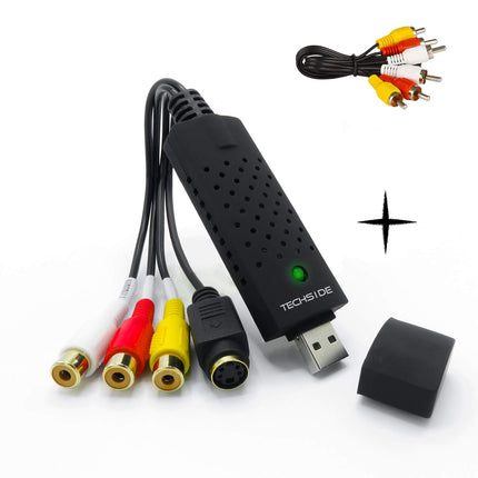 TECHSIDE Video Grabber VHS Golden Contacts | Analoog-digitaalvorming | Windows 10 + uus tarkvara 2019 | USB 2.0 muundur VHS-i salvestamiseks | Vanade videokassettide teisendamine MPEG-digitaalvormingusse