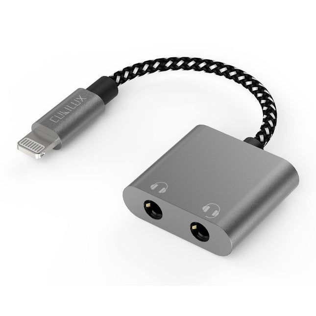 Cubilux Lightning - 2-suunaline audiojaotur [MFi-sertifitseeritud] Lightning - kahekordne 3,5 mm Aux-jaotur kahele kõrvaklapile, 3,5 mm Y-pesaga adapterkaabel iPhone'ile ja iPadile