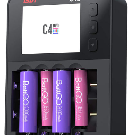 ISDT C4 EVO akulaadija AA/AAA NiMH NI-Cd Li-Ion, LiHv ja LiFePO4 18650 18700 26650 laetavate akude laadimiseks ja tühjendamiseks, kiirlaadimine + TYPE-C QC 3.0