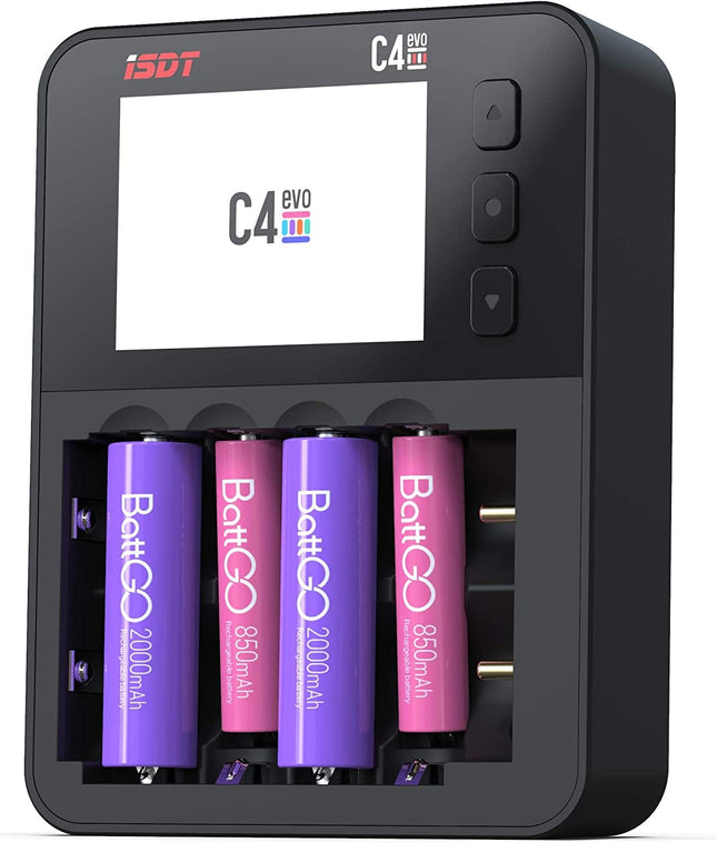 ISDT C4 EVO akulaadija AA/AAA NiMH NI-Cd Li-Ion, LiHv ja LiFePO4 18650 18700 26650 laetavate akude laadimiseks ja tühjendamiseks, kiirlaadimine + TYPE-C QC 3.0