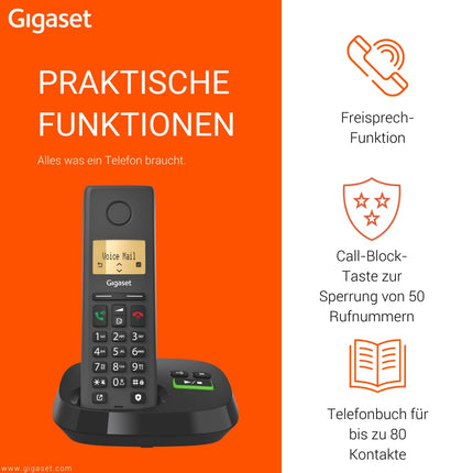 Gigaset Pure 220A - Juhtmeta DECT-telefon automaatvastajaga - kõneblokeerimisnupu ja käed-vabad-funktsiooniga - 80 kontakti, antratsiitmust [Ühildub Saksamaal, Itaalias, Prantsusmaal, Hollandis, Belgias, Šveitsis, Austraalias]