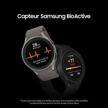 Samsung Galaxy Watch5 Pro Smartwatch, Health Tracker, Sports Watch, Long Battery Life, Bluetooth, 45 mm, Titanium, 1-Year Extension [Excluded from Amazon] – French Version