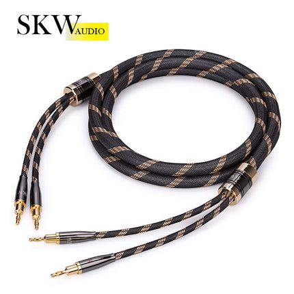 SKW Single Audiophile Speaker Cable, Interchangeable Banana Plug Cable, Gold-Plated Connector, Nylon Braid, HiFi Quality Cable (1 Cable for 1 Speaker, 1.5M)