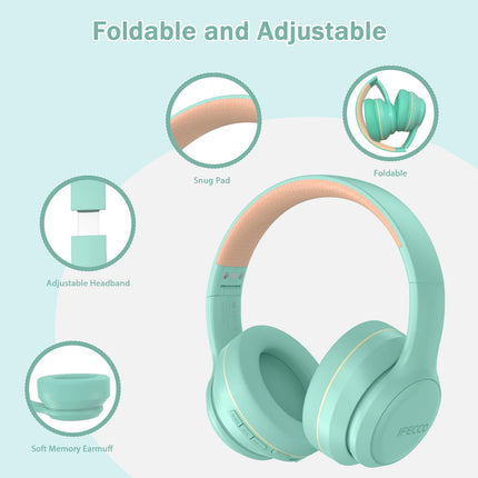 IFECCO Bluetooth-kõrvaklapid kõrvapealsed - juhtmevabad kõrvaklapid mikrofoniga, kokkupandavad HiFi stereo juhtmevabad kõrvaklapid reisimiseks/kontorisse/mobiiltelefoni/arvuti jaoks (rohelised)