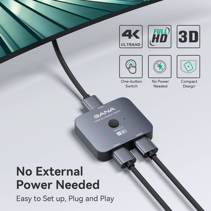 HDMI jaotur 8K@60Hz 4K@120Hz, GANA HDMI 2.1 lüliti, alumiiniumist kahesuunaline HDMI lüliti 2 sisendit 1 väljundit või 1 sisendit 2 väljundit HDMI jaotur, HDMI lüliti toetab 8K 4K PS5 HDTV Xboxi jaoks