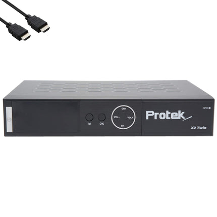 Protek X2 Twin SAT 4K - UHD HDR 2x DVB-S2 Twin Tuner, OpenATV E2 Linux Receiver, Smart TV Box, Recording Function, Card Reader, Media Player, USB 3.0, WiFi, Second Remote Control &amp; EasyMouse HDMI Cable