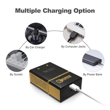 EEMB Rechargeable 9V Block Batteries 650mAh with USB Charging Cable 4-Pack Lithium Li-Polymer Smoke Detector Battery for Keyboard Microphone Smoke Alarm/Detector Guitar Cameras Toys (4)