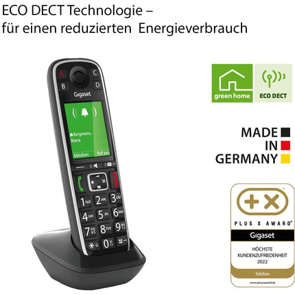 Gigaset E720HX - DECT-telefonitoru laadimisalusega - Juhtmeta seenioride telefon ruuteri ja DECT-aluse jaoks - Bluetooth ja kõnepult koos teadaandega, must [saksakeelne versioon] [ilma aluseta]