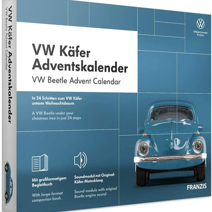 FRANZIS 67098 - VW Beetle'i advendikalender, metallist mudelkomplekt mõõtkavas 1:43, sisaldab helimoodulit ja 52-leheküljelist raamatut