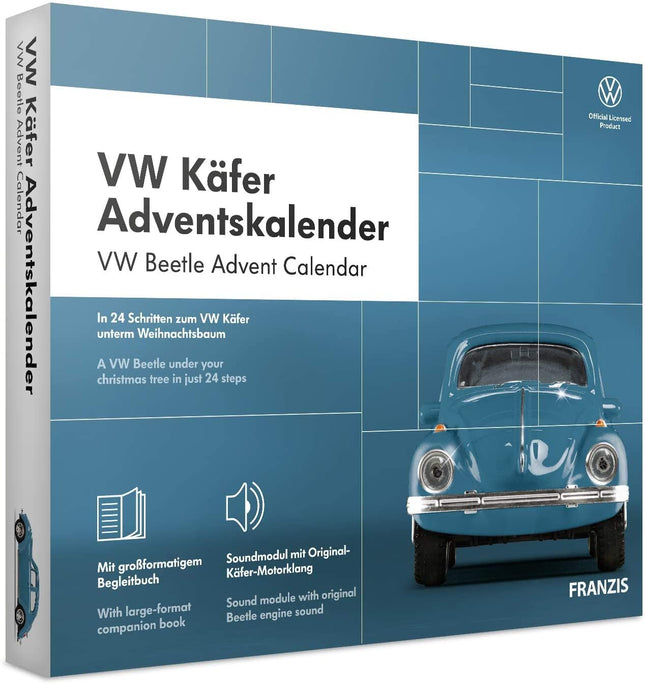 FRANZIS 67098 - VW Beetle'i advendikalender, metallist mudelkomplekt mõõtkavas 1:43, sisaldab helimoodulit ja 52-leheküljelist raamatut