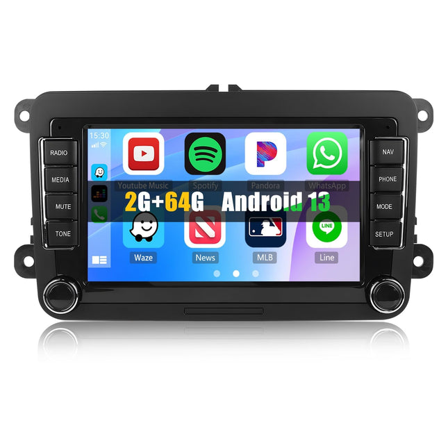 [2+64G] CAMECHO Android 13 autoraadio VW Golf 5, Golf 6, Skoda Polo, Passat Tiguan Touranile koos Carplay/Android Auto/Mirrorlinkiga, 7-tolline mahtuvuslik puuteekraan, toetab WiFi, GPS, FM, Bluetooth EQ