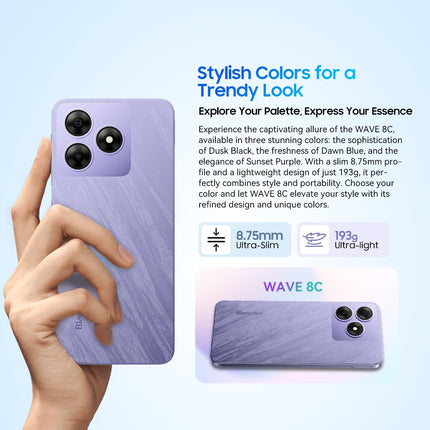 Blackview Wave 8C mobiiltelefon ilma lepinguta Android 14, 6GB+64GB/2TB SD, Octa Core 6.56" HD+, 4700mAh aku, 13MP+8MP kaamera, 4G kahe SIM-kaardiga odav nutitelefon ilma lepinguta odav SIM-lukuta, GPS