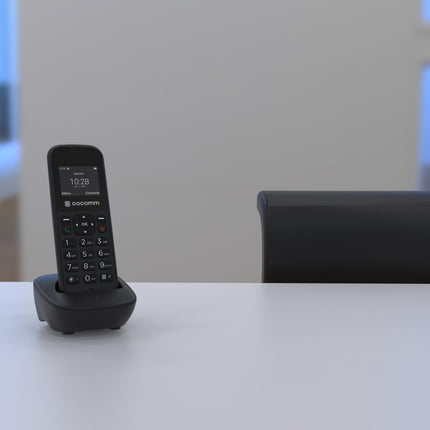 COCOMM DT100 juhtmeta telefon 4G Volte SIM-kaardi ja laadimisalusega, DECT-vorming, Bluetooth, koduseks kasutamiseks, professionaalseks kasutamiseks, hõlpsasti kasutatav, must