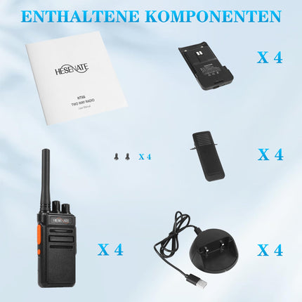 HESENATE HT66 raadio, PMR446 Walkie Talkie litsentsivaba pika levialaga Woki Toki 16 kanaliga raadiokomplekt Walky Talky pihuraadio VOX Scan USB C laadimisjaamaga (must, 4 tk komplekt)
