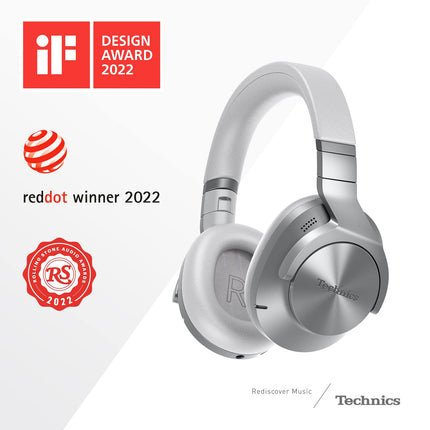 Technics EAH-A800E-S Bluetooth headphones, over-ear with noise cancelling and microphone, easy connection, foldable, silver