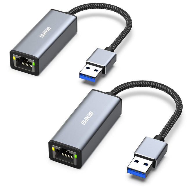BENFEI USB Etherneti adapter 1000Mbps, 2 pakki USB-RJ45 gigabitise Etherneti LAN-võrguadapterit, mis ühildub MacBook Surface Pro sülearvutiga, millel on Windows 11/10/8.1/8/7/XP/Vista ja Mac OS